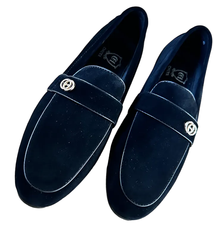 Black Men's Suede Shoes Leather Trim Design Slip-on Loafer