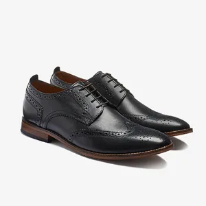 Black Regular Fit Mens Contrast Sole Leather Brogues