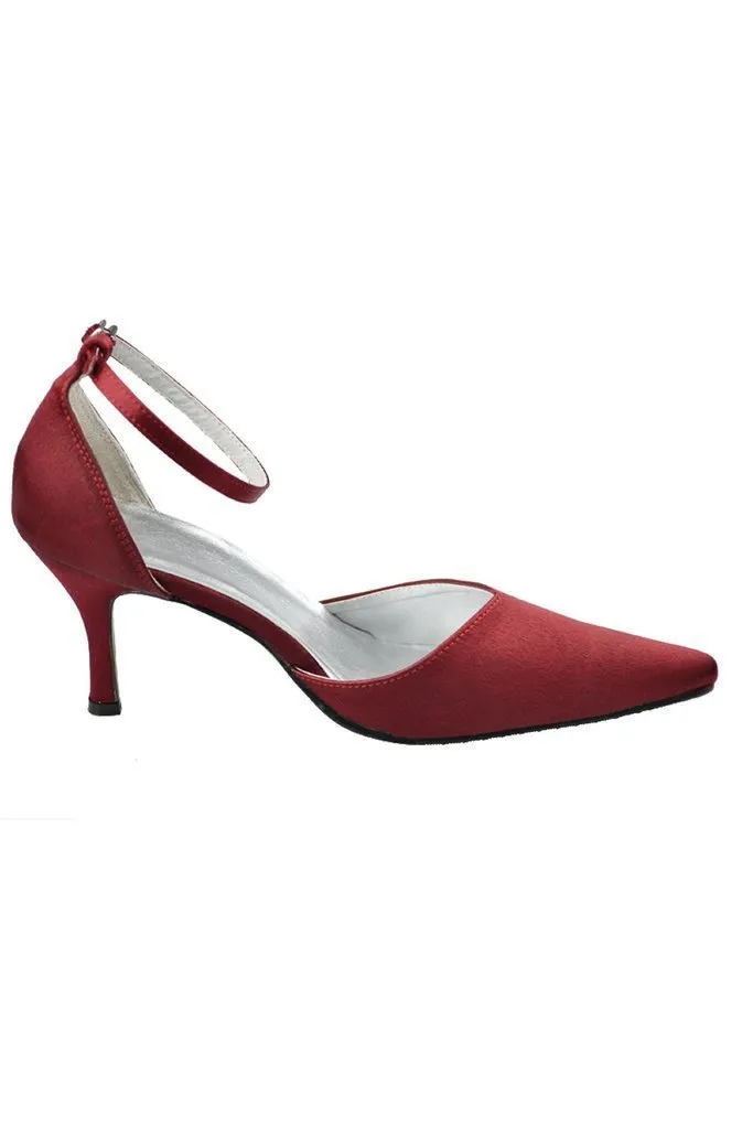 Burgundy Ankle Strap Comfy Close Toe Wedding Dress For SWK11314