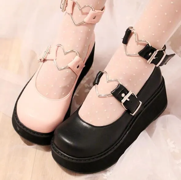 Heart Buckle Wedge Shoes
