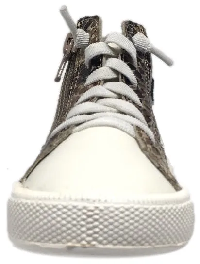 Old Soles Boy's and Girl's Python White Leather Top Shelf High Top Stripe Laced High Top Sneaker Shoe