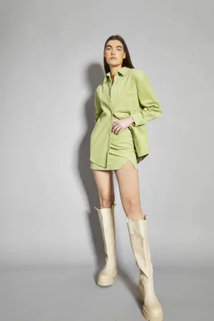 Pistachio-Corduroy A-Line Mini-Skirt